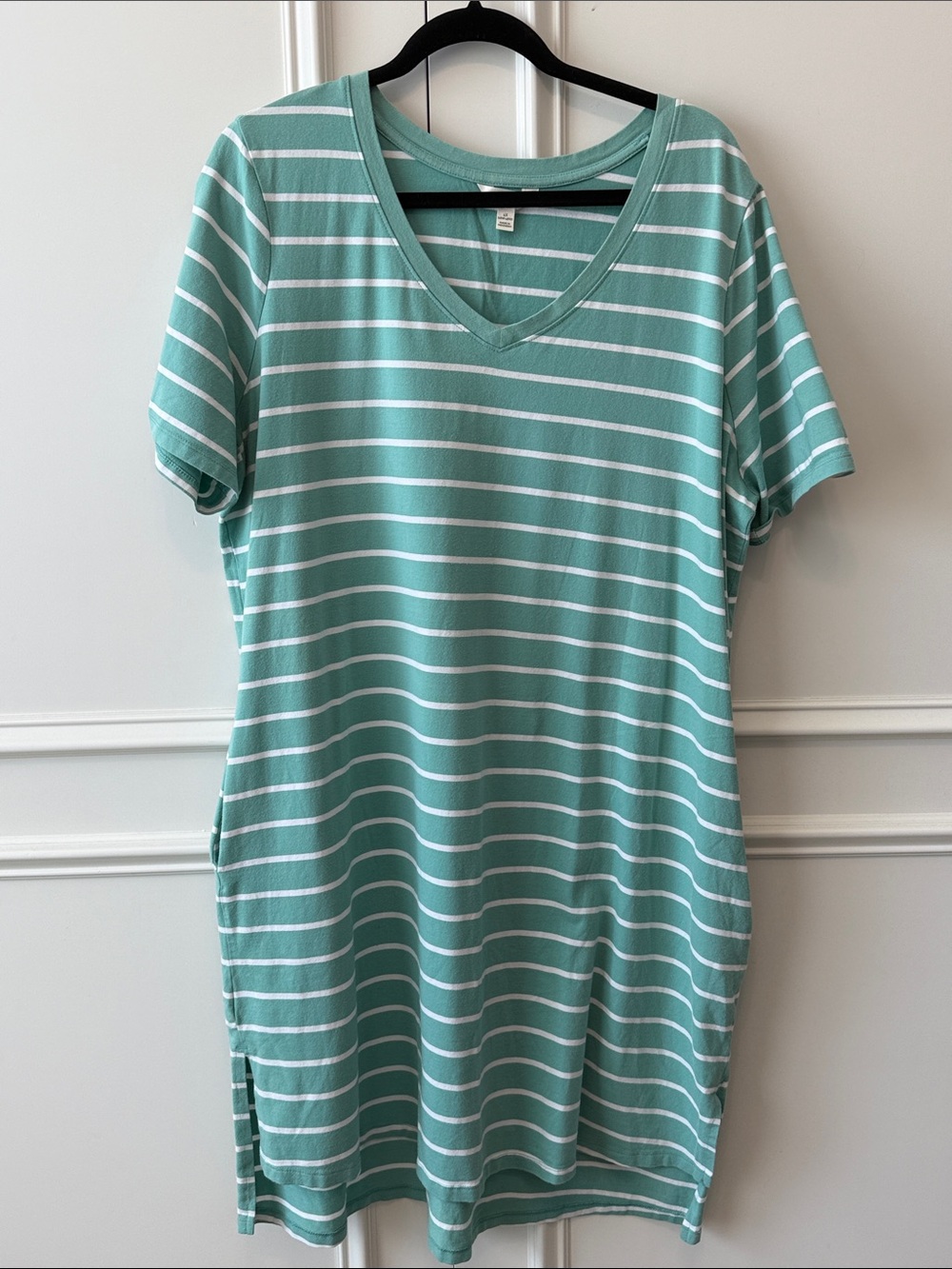 Terra & Sky Mint Green and White Striped V-Neck Midi Dress